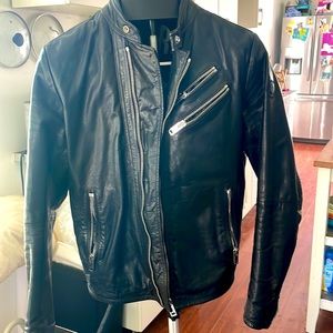 Wolf Rule Printed Lining Biker Jacket Size M Black Leather by Diesel